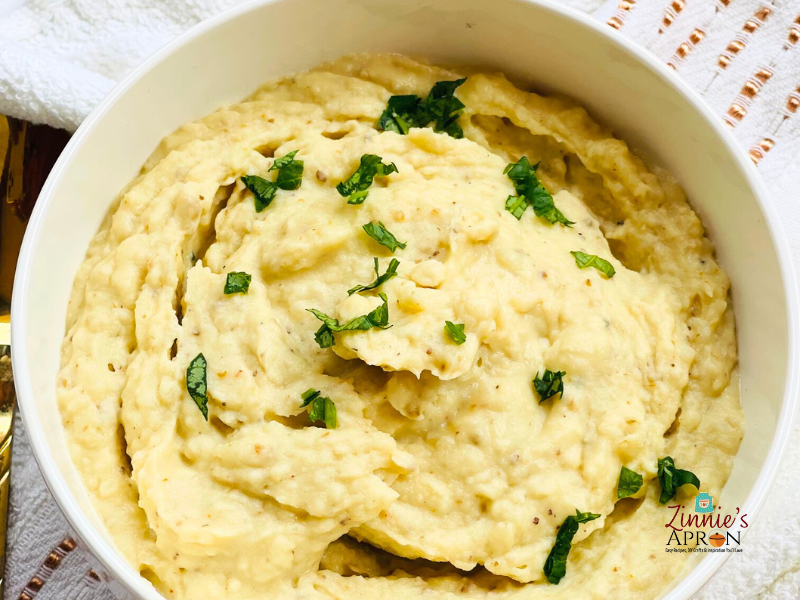 garlic-mashed-baby-potato-recipe in a white bowl 