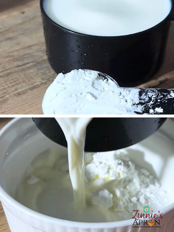 Creamy-chicken-pasta-step-by-step grid: mixing-milk-and-corn flour