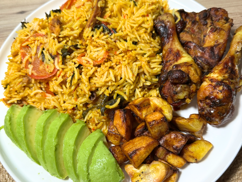 Grilled chicken served as a topping on one pot chicken and rice for extra texture and flavor