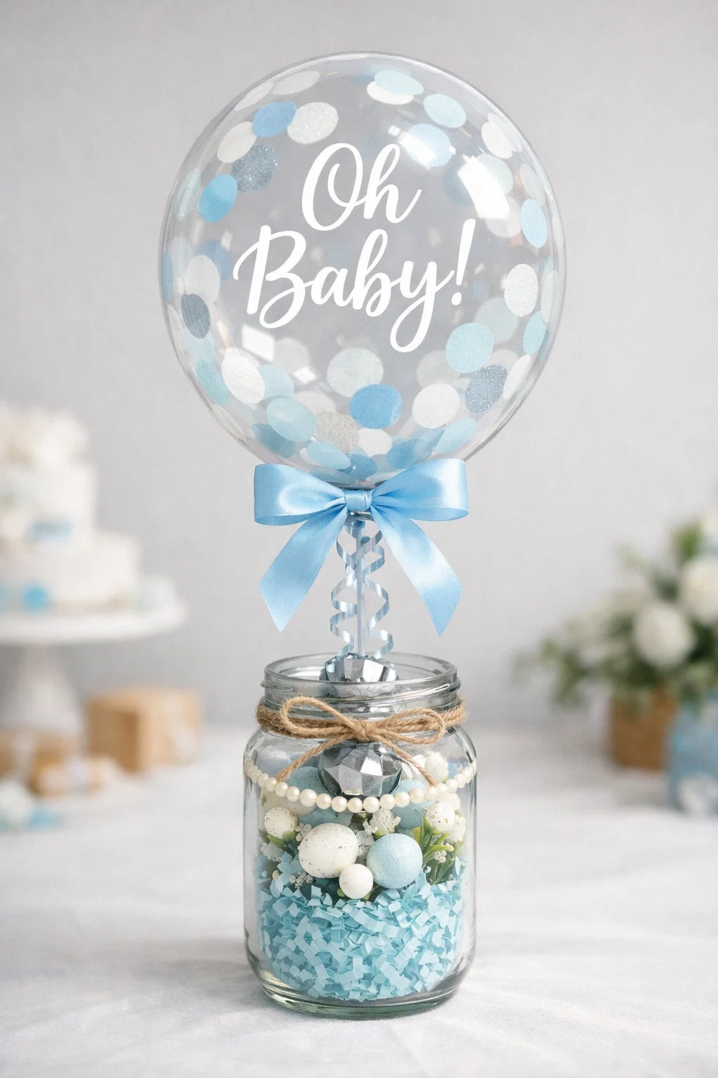 Floating Balloon Jar baby shower centerpieces
