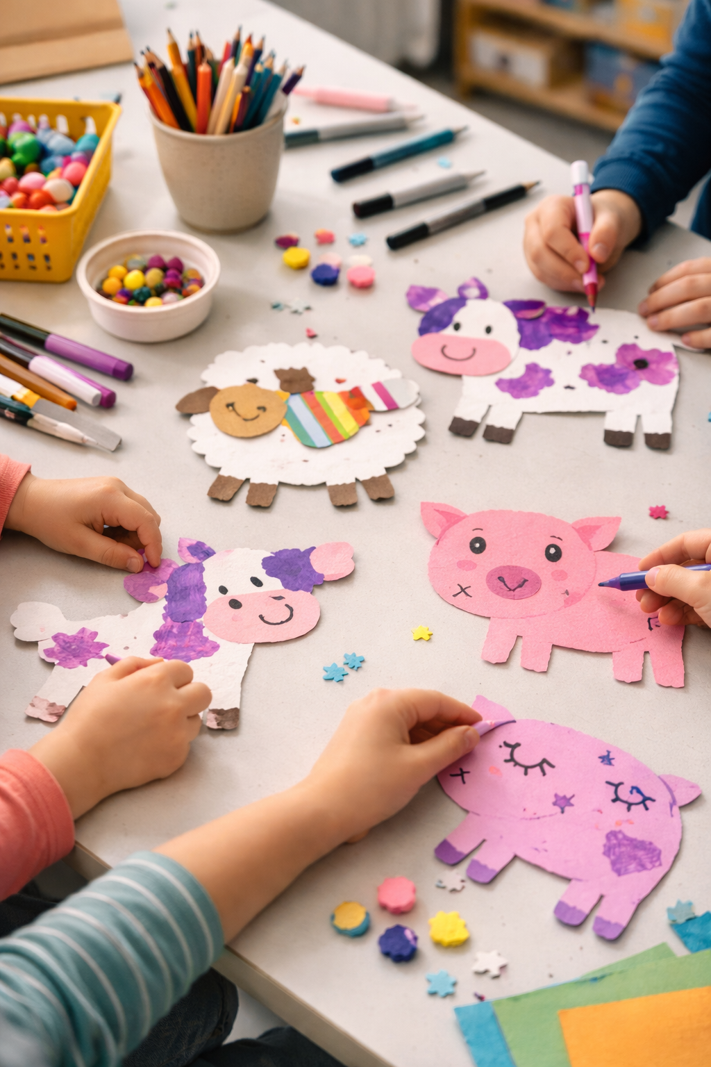 farm-animal-crafts-for-kids-on-the-table