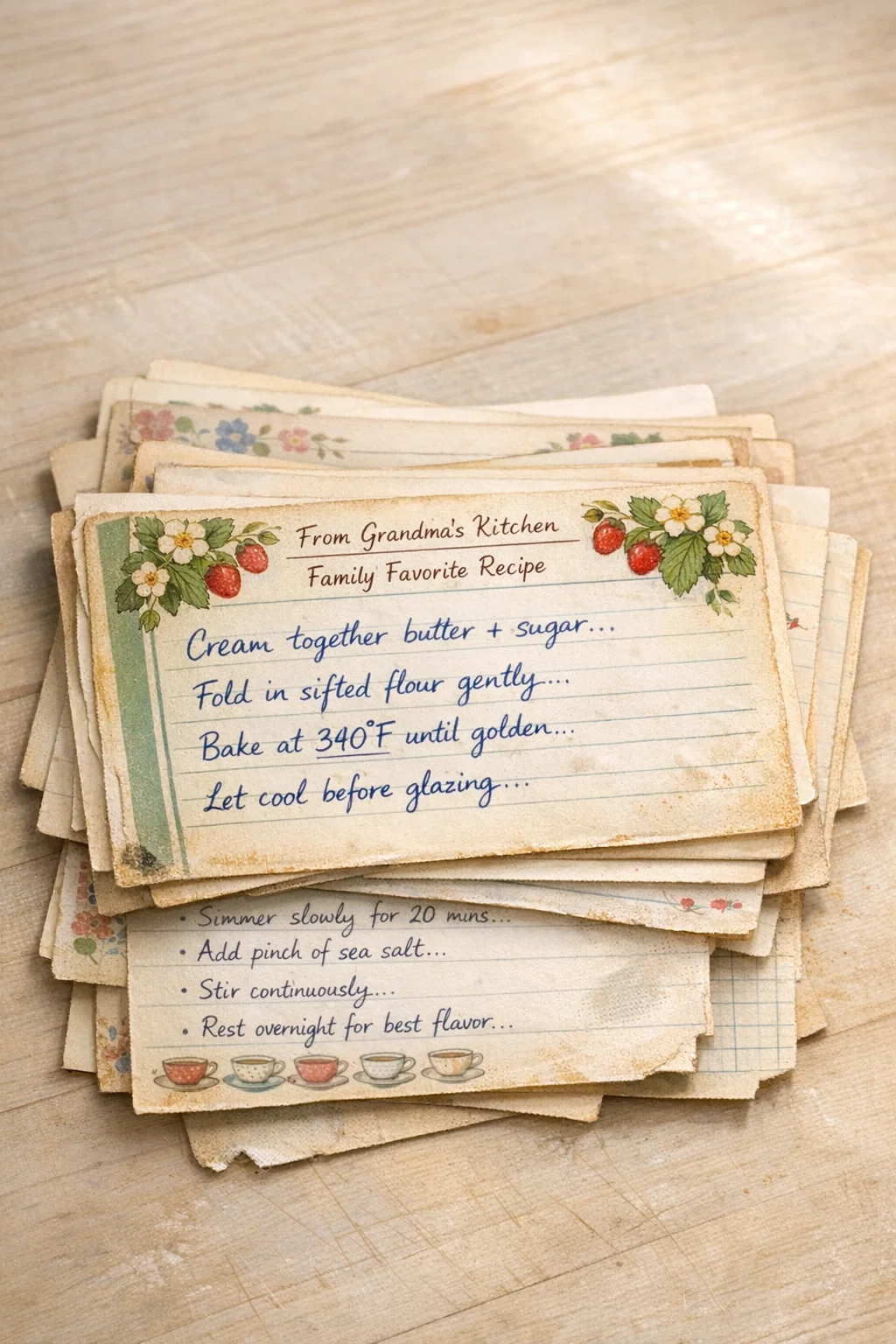 Handwritten recipe card set