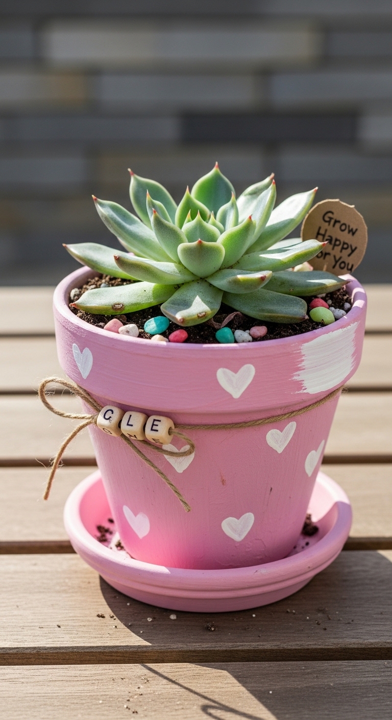 Painted plant pot with succulent 