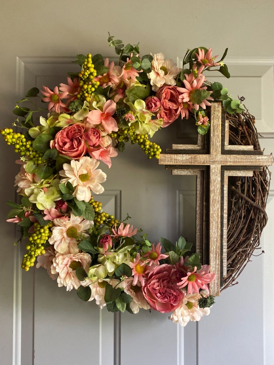 Spring-Wreath-with-Cross-Accents-diy-christ-centered-easter-decorations