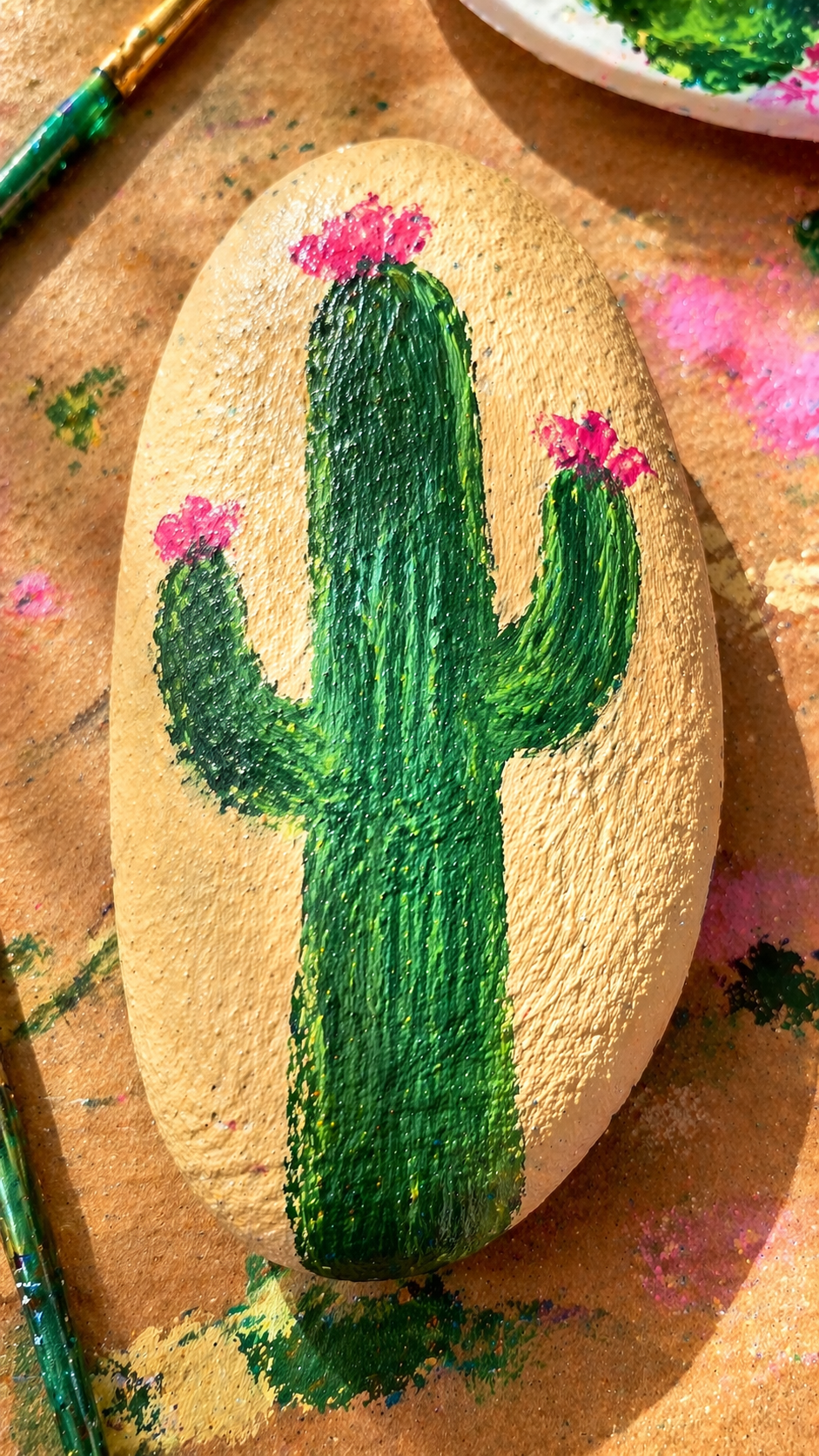 creative painted rocks for kids cactus design
