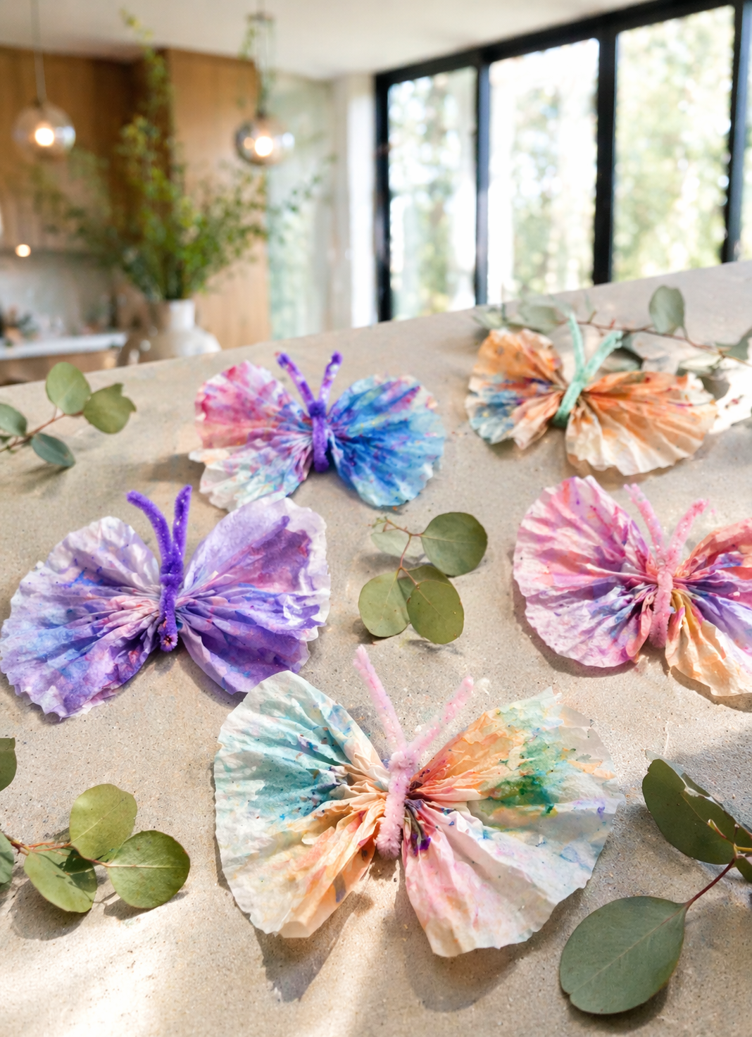 finished-coffee-filter-butterfly-crafts-modern-display