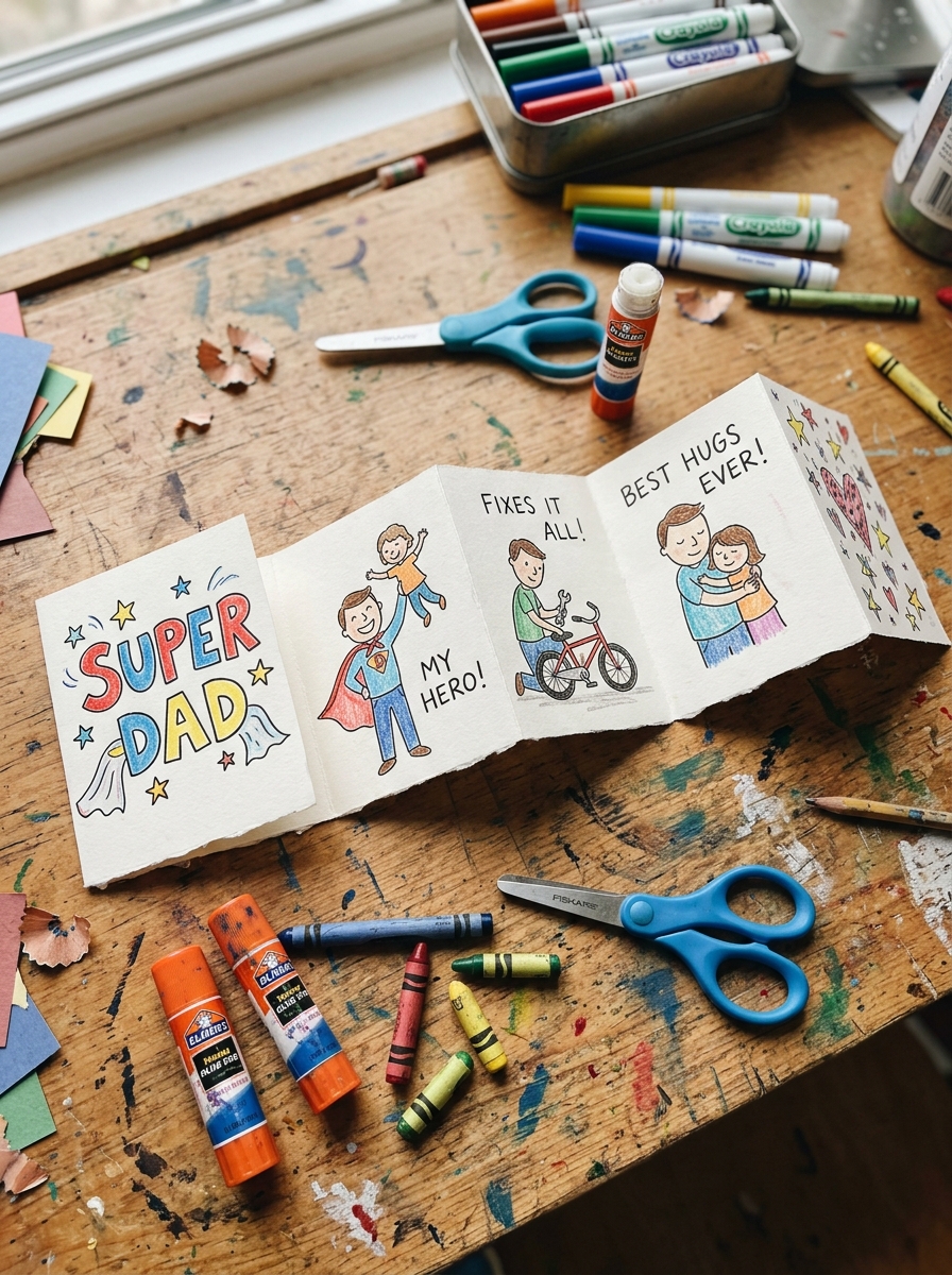 Accordion-Fold-Super-Dad-Booklet-Fathers-Day-Crafts-for-Kindergarten-Kids.