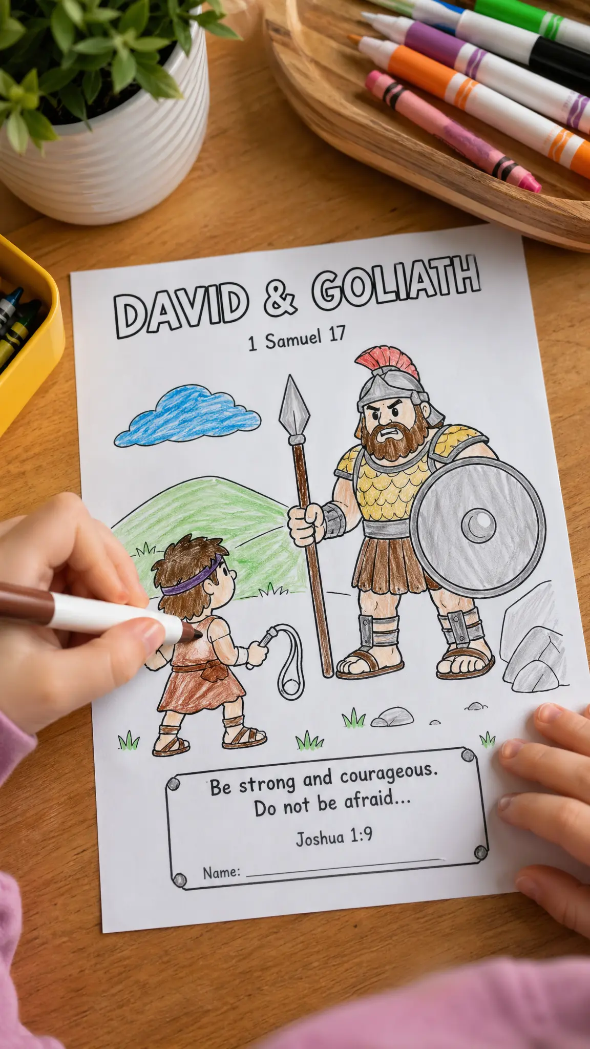 Bible Verse Coloring Craft (David and Goliath Theme)