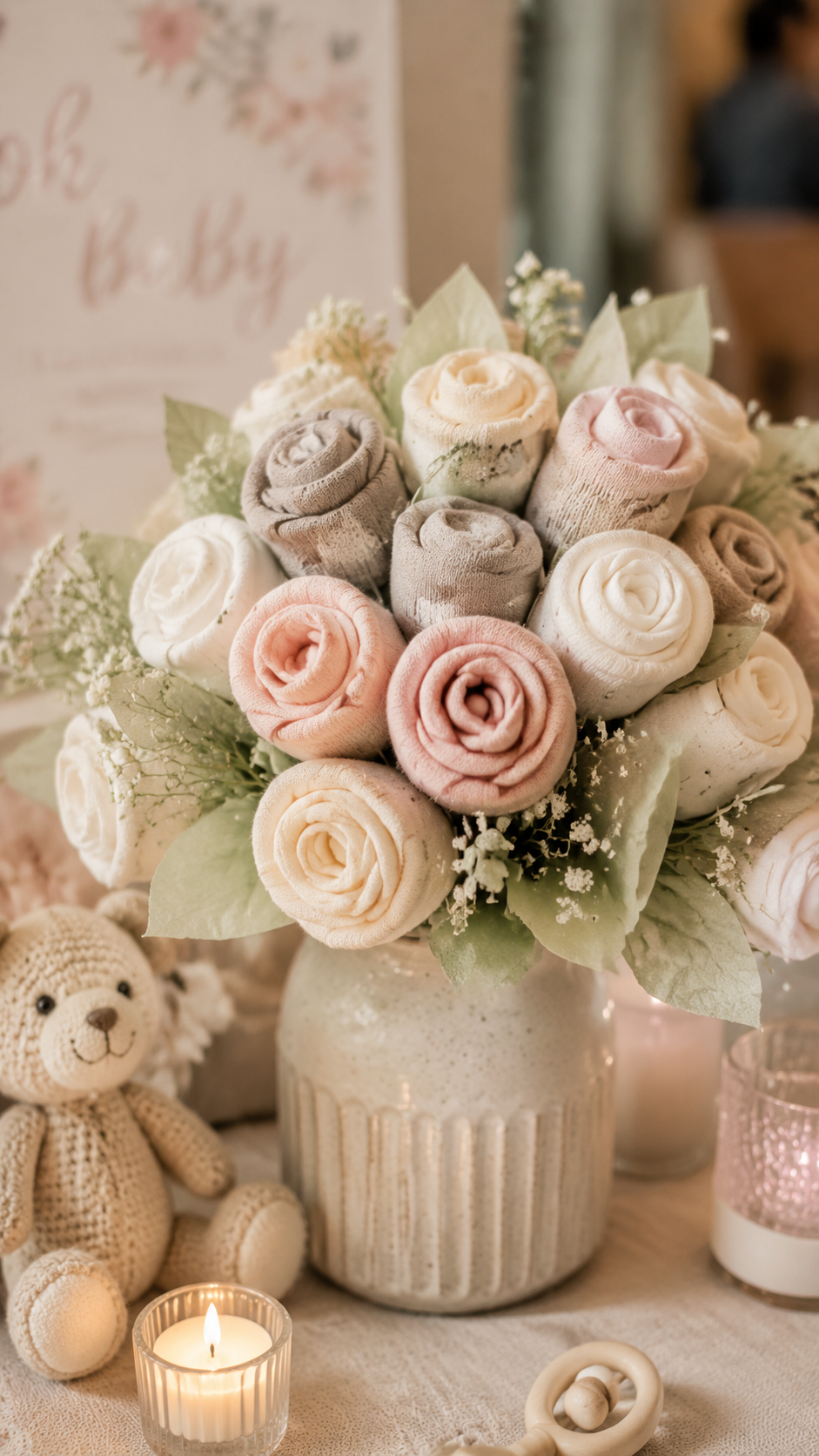 Creative DIY baby sock bouquet baby shower centerpiece