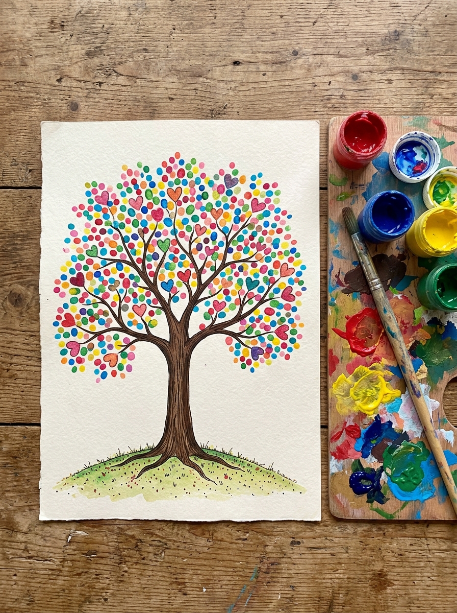 Fingerprint-Heart-Tree-Fathers-Day-Crafts-for-Kindergarten-Kids.