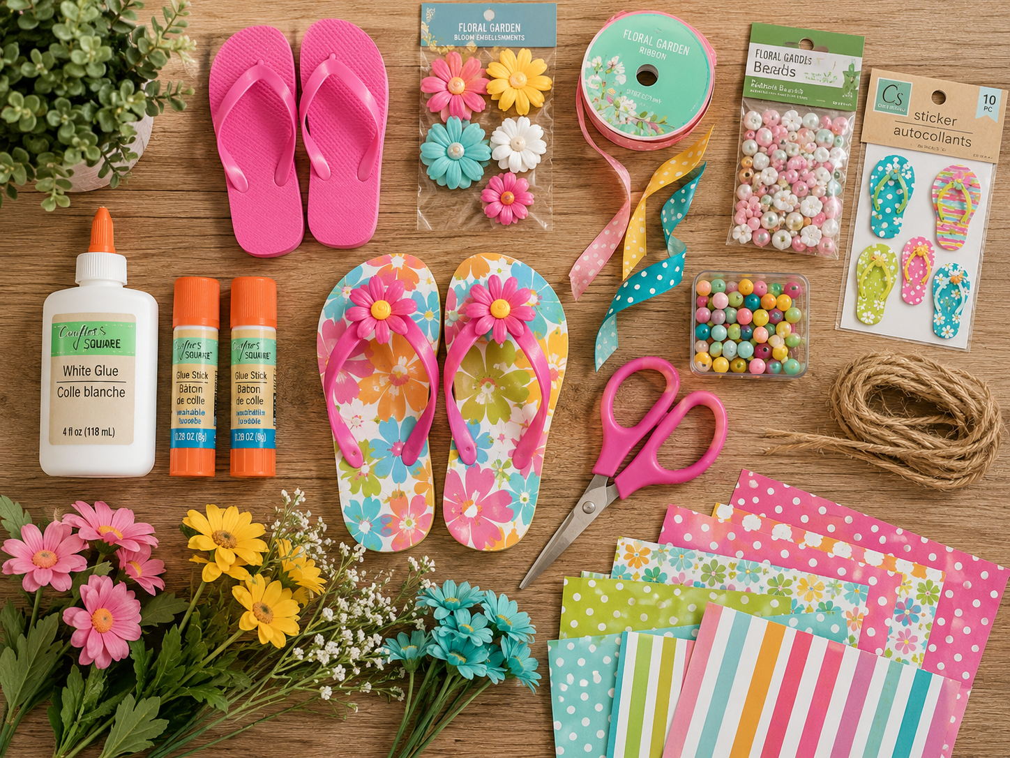 Flat lay of affordable craft supplies