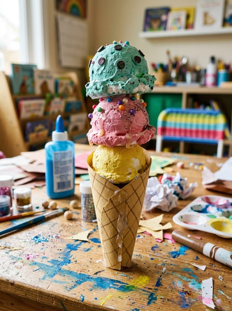Foam-Ball-Ice-Cream-Scoops-in-Waffle-Cone.
