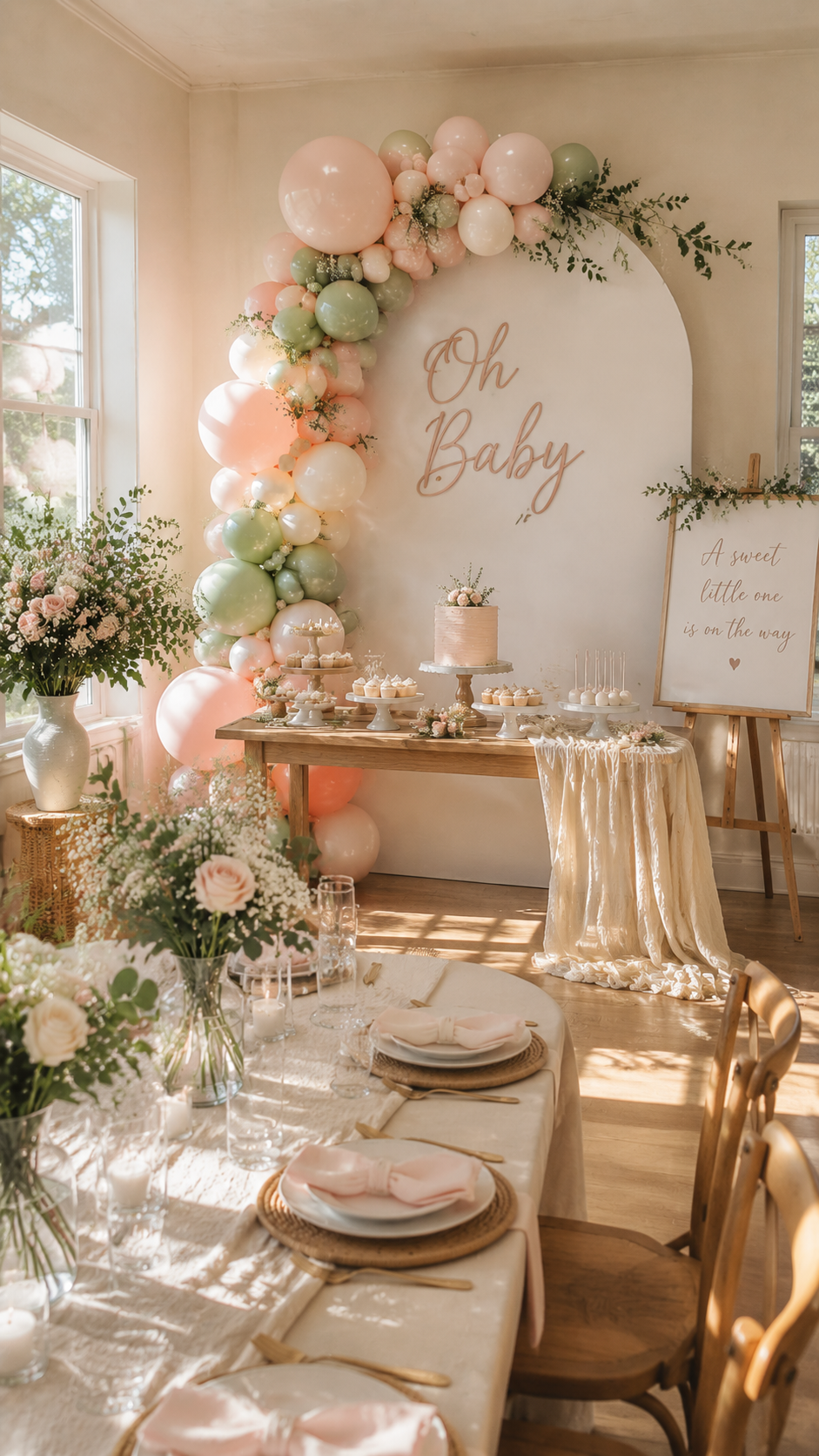 Fully completed modern baby shower setup