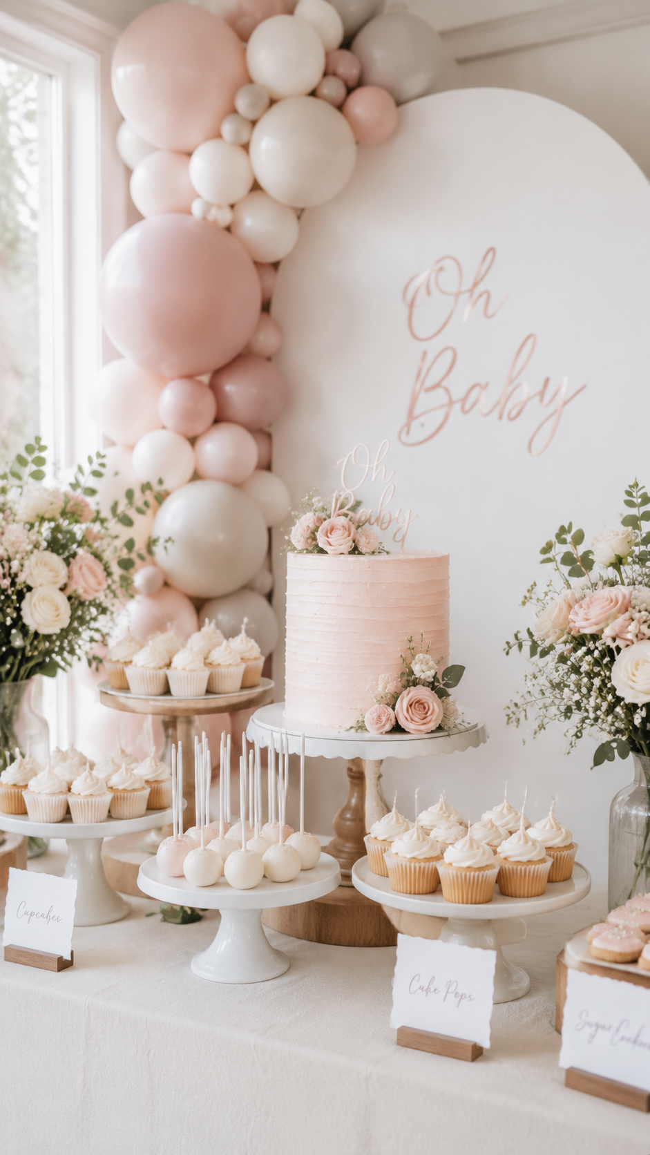 Modern pastel baby shower dessert table