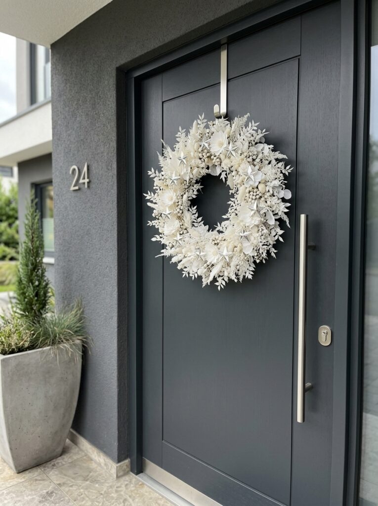 4th-of-july-front-door-DIY-Monochrome-White-Wreath-with-Metallic-Stars