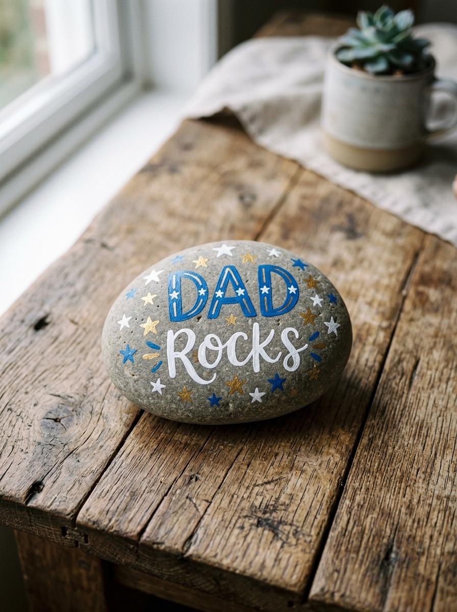 Painted-Rock-Dad-Rocks-Gift.-Fathers-Day-Crafts-for-Kindergarten-Kids.