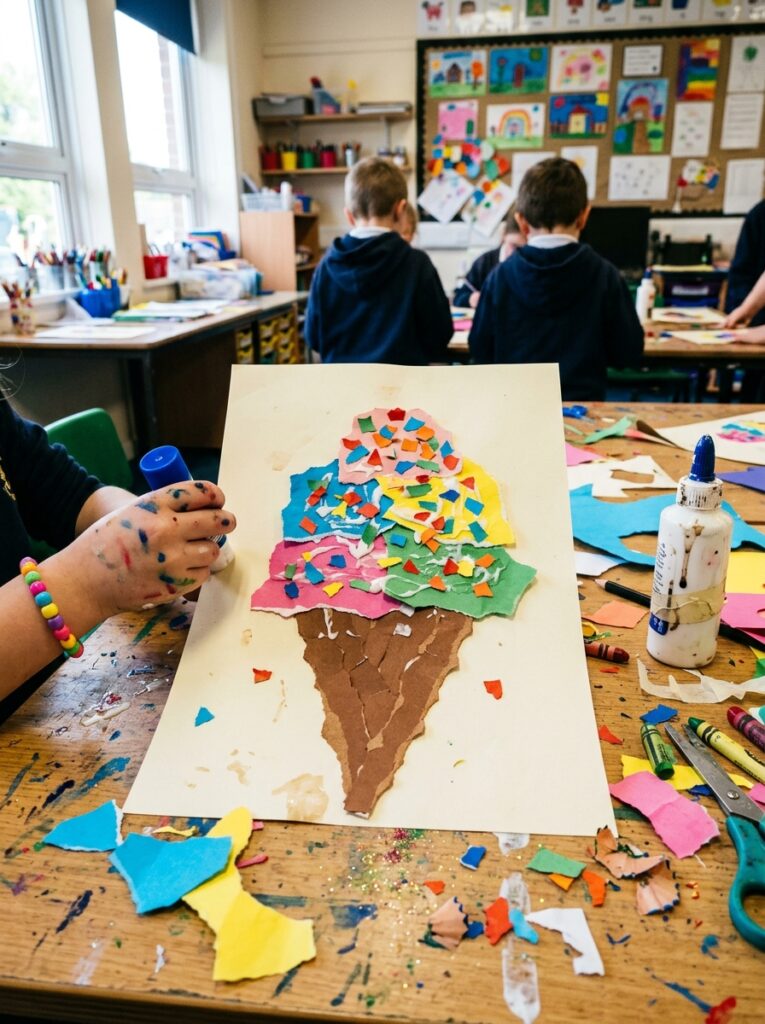 Paper-Ice-Cream-Cone-Collage-with-Layered-Textures.
