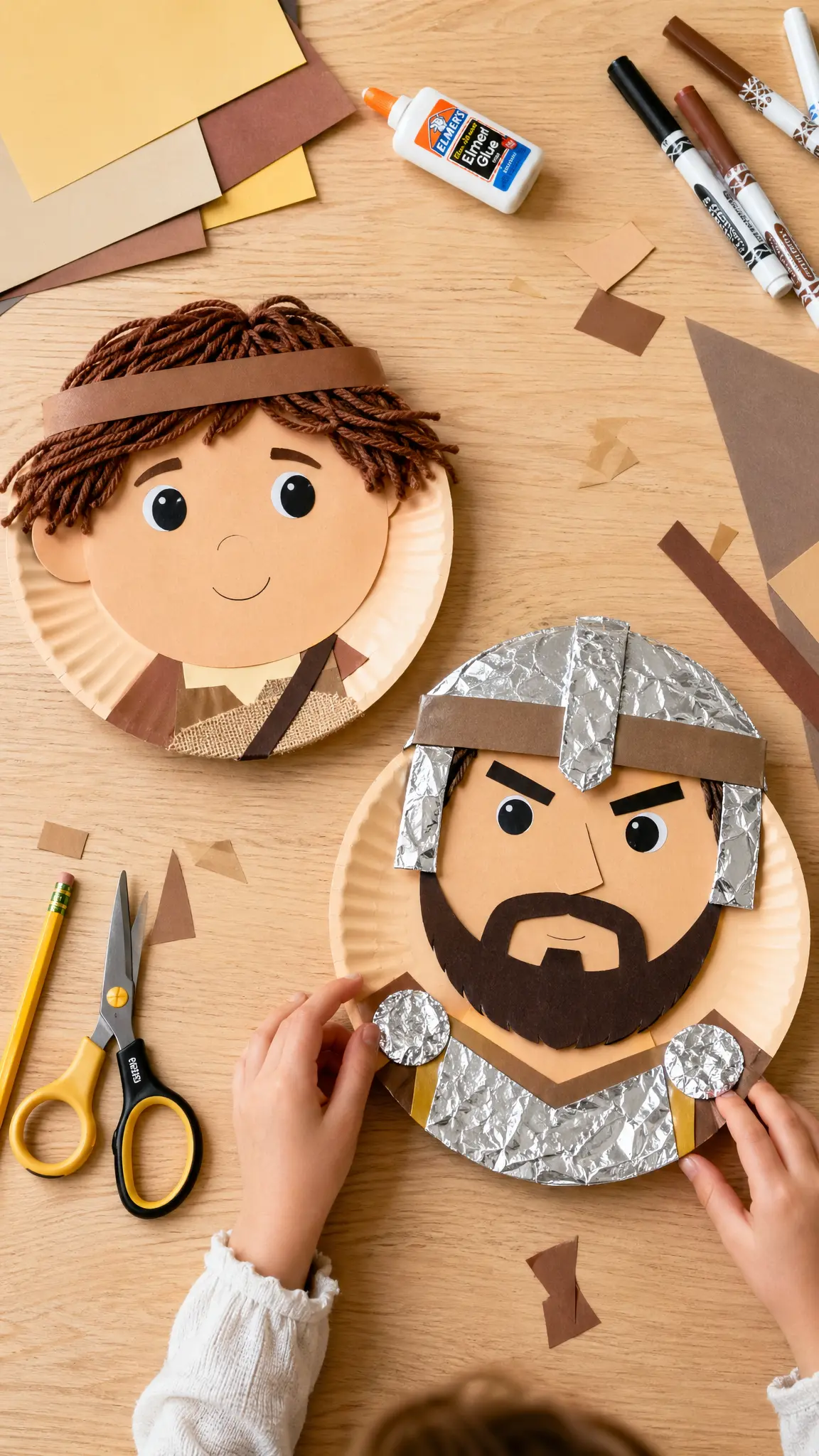 Paper Plate David and Goliath Faces