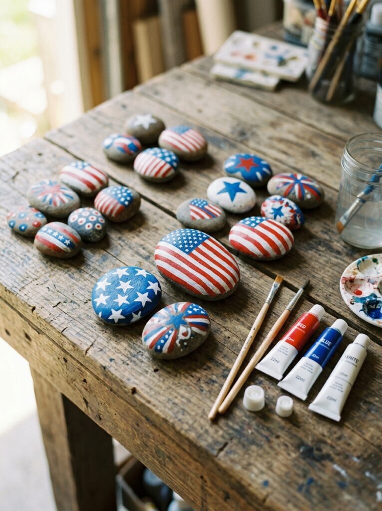 Patriotic-Rock-Painting-4th-of-July-crafts-for-seniors