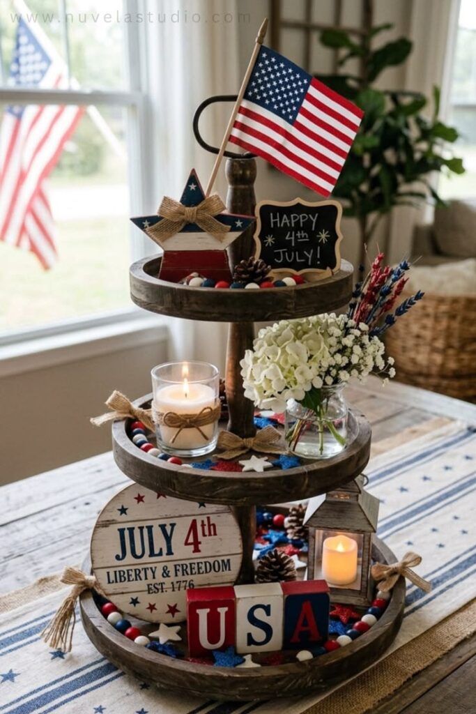 Patriotic-Tiered-Tray-Setup-with-Wood-Elements.