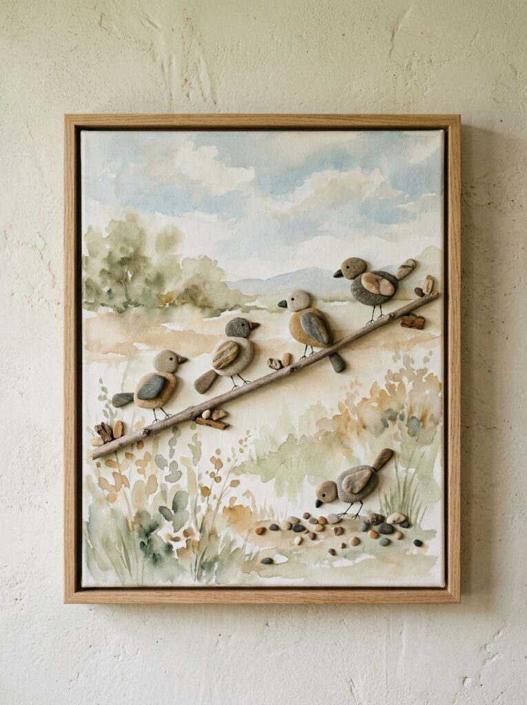 Pebble-Painted-Bird-Canvas-Art-Bird-Crafts-for-Seniors