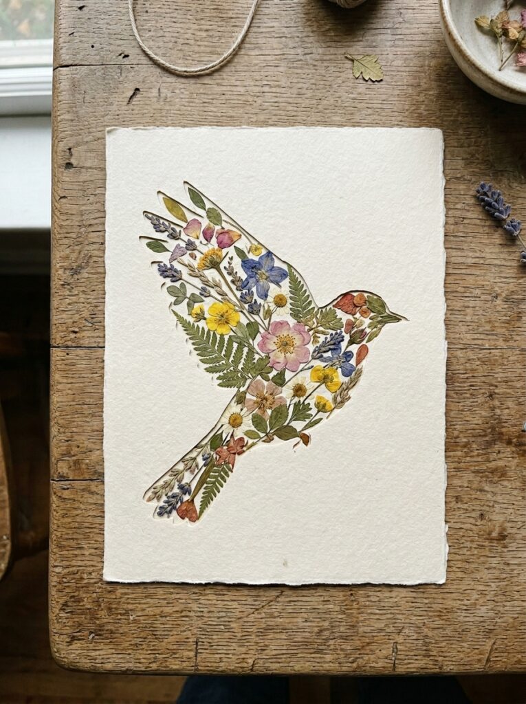 Pressed-Flower-Bird-Collage-Art.