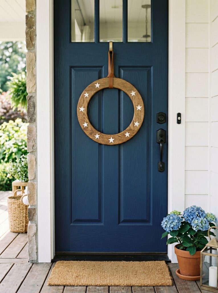 Rustic-Wooden-Hoop-Wreath-with-Painted-Stars.-4th-of-july-front-door-DIY