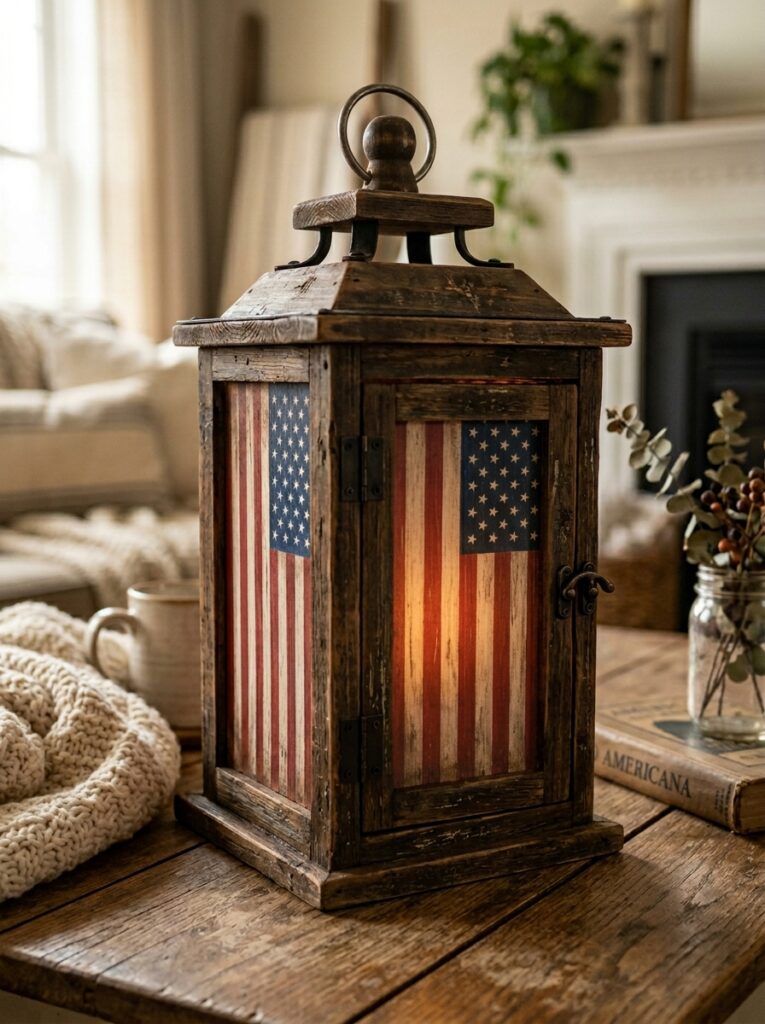 Rustic-Wooden-Lantern-with-Flag-Panels-4th-of-July-Wood-Craft-Ideas