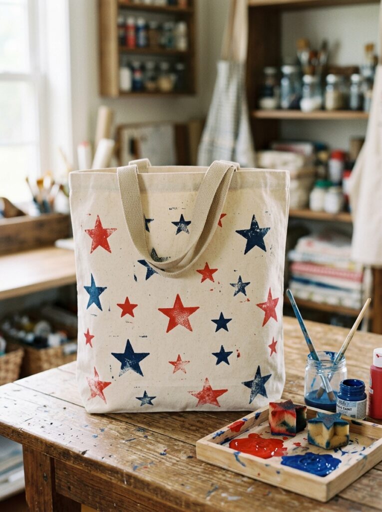 4th-of-July-crafts-for-seniors-Star-Stamped-Tote-Bag.