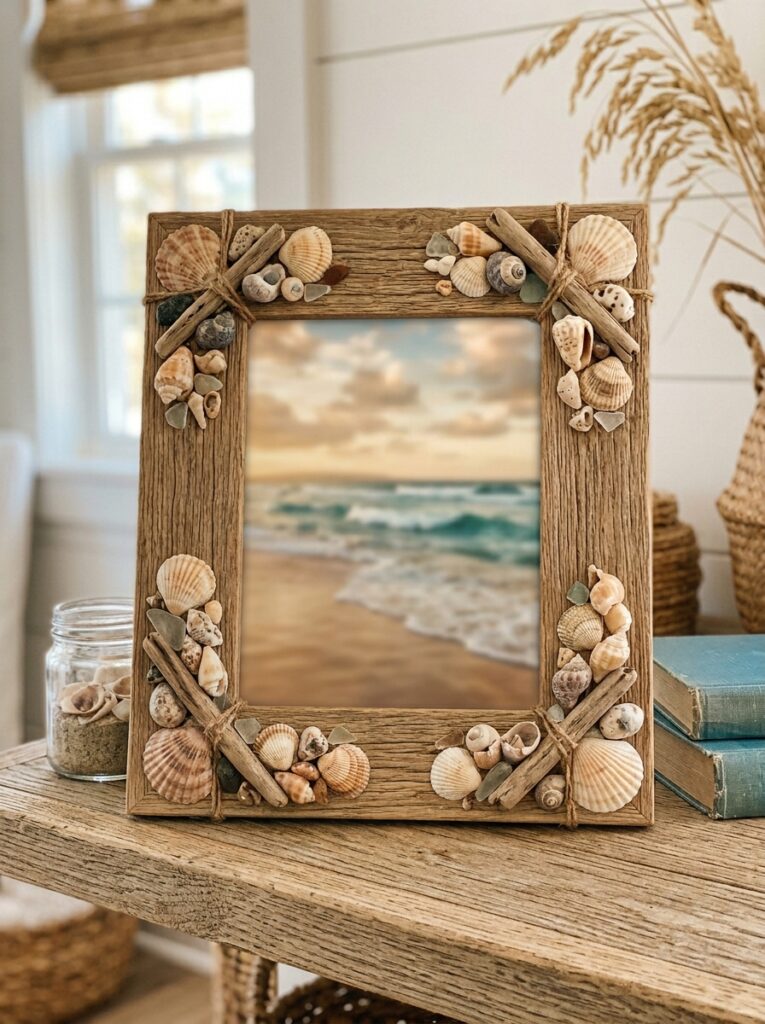 Textured-Beach-Memory-Frame-seashell-crafts