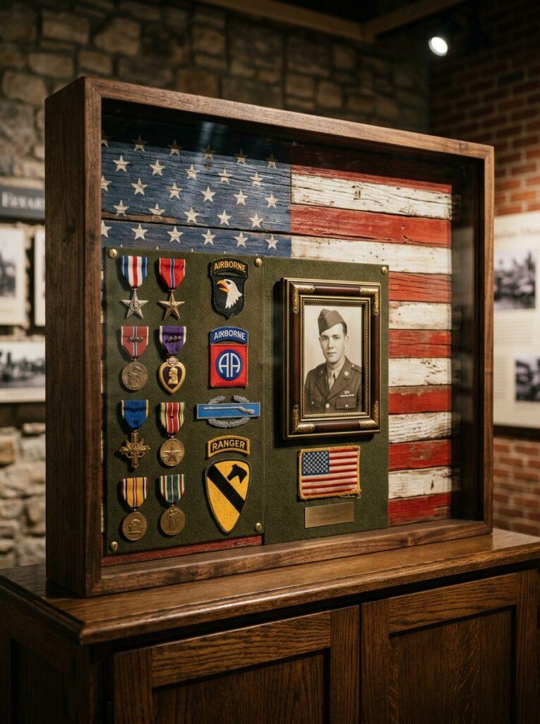 Veteran-Tribute-Shadow-Box-with-Wood-Flag-Back-Panel-4th-of-July-Wood-Craft-Ideas