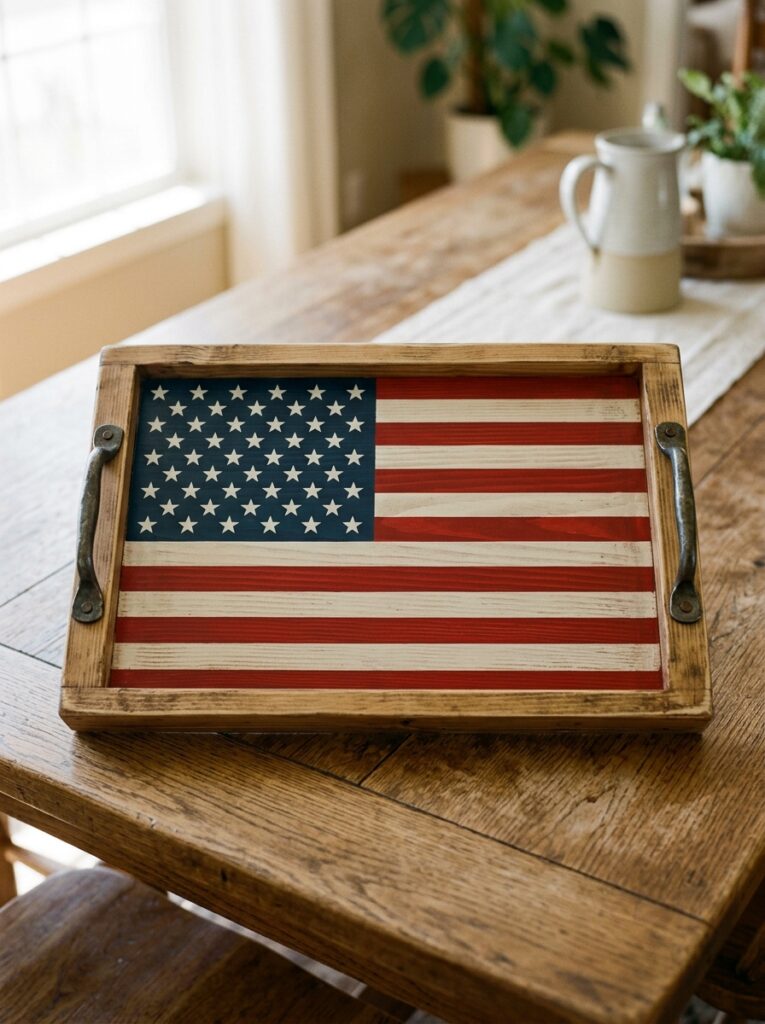 Wooden-Serving-Tray-Painted-in-Flag-Design-4th-of-July-Wood-Craft-Ideas