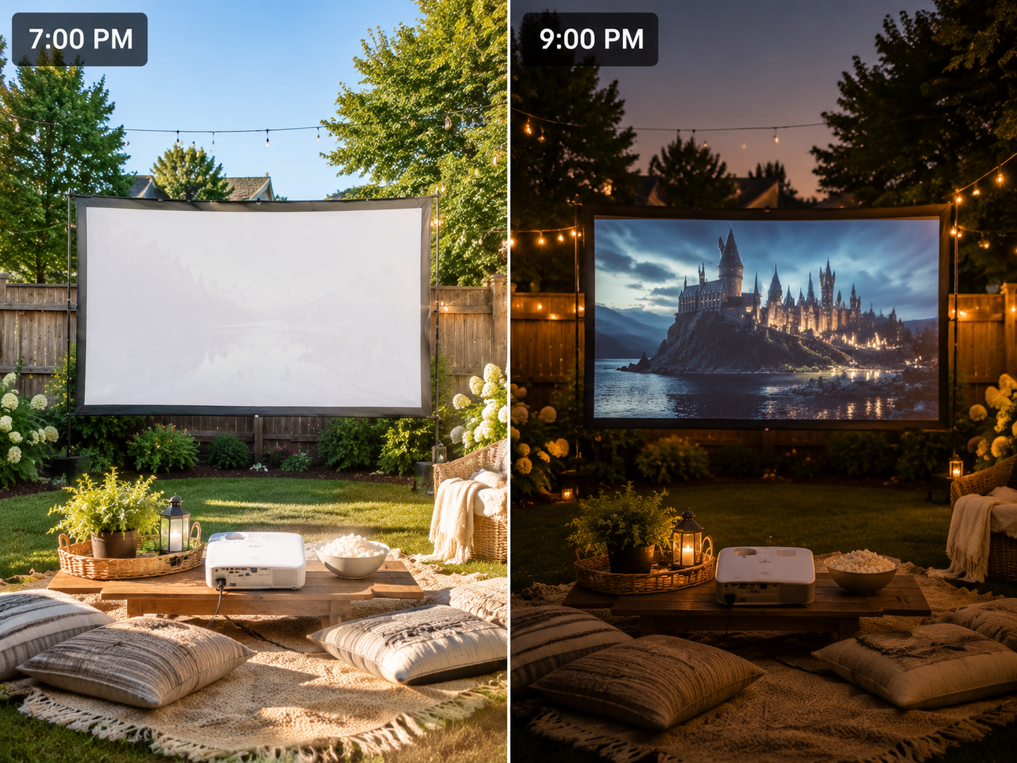 backyard-movie-night-timing-daylight-vs-dusk-projector-screen