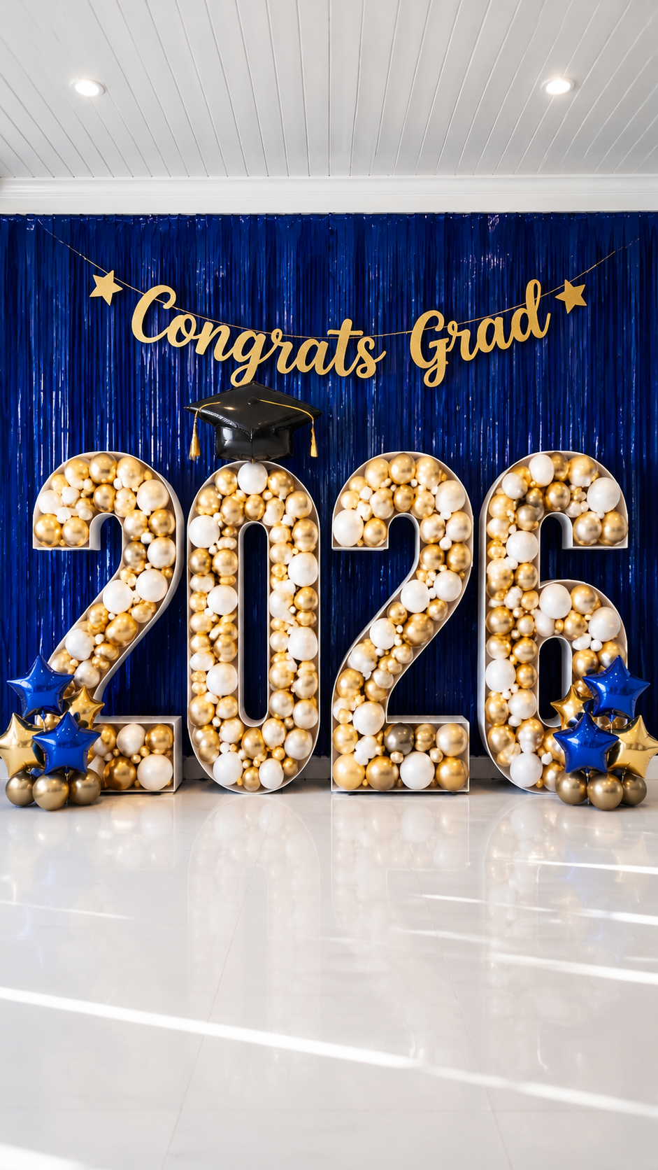 balloon-mosaic-2026-class-graduation-party-gold-white-streamer-backdrop