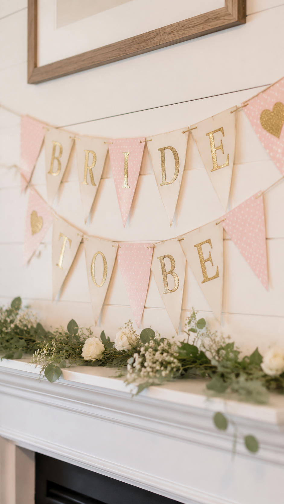 bride-to-be-pennant-banner-blush-gold-cream-diy-bridal shower decoration 