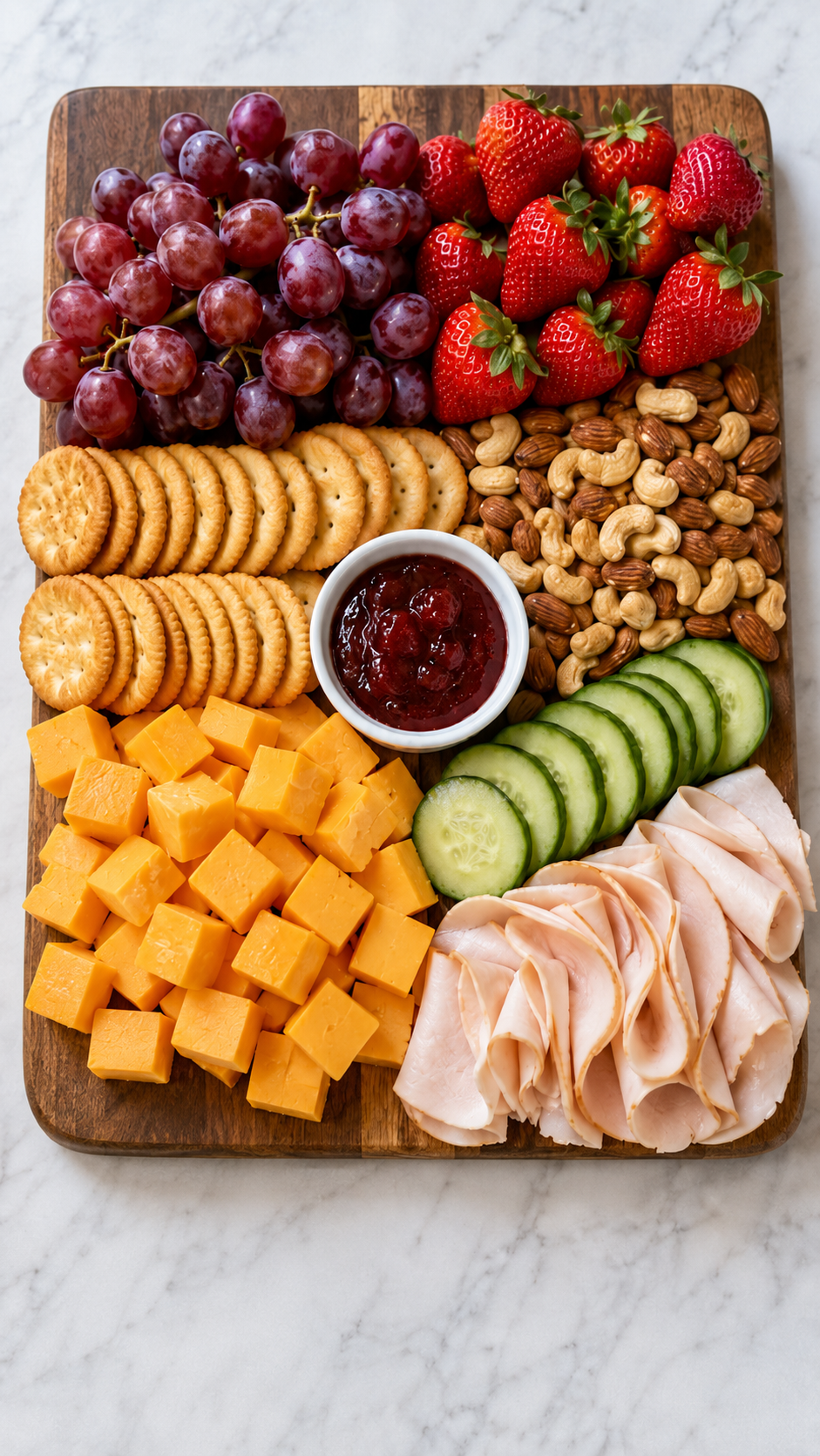 budget-grazing-board-under-30-cheddar-ritz-grapes-almonds-aldi