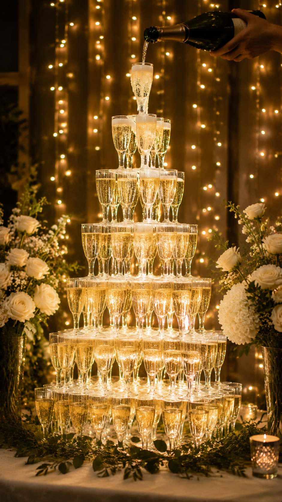 Champagne Tower Display diy bridal shower decorations 