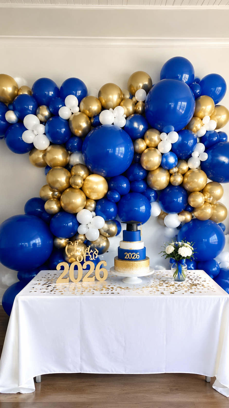 diy-balloon-garland-graduation-party-royal-blue-gold-school-colors