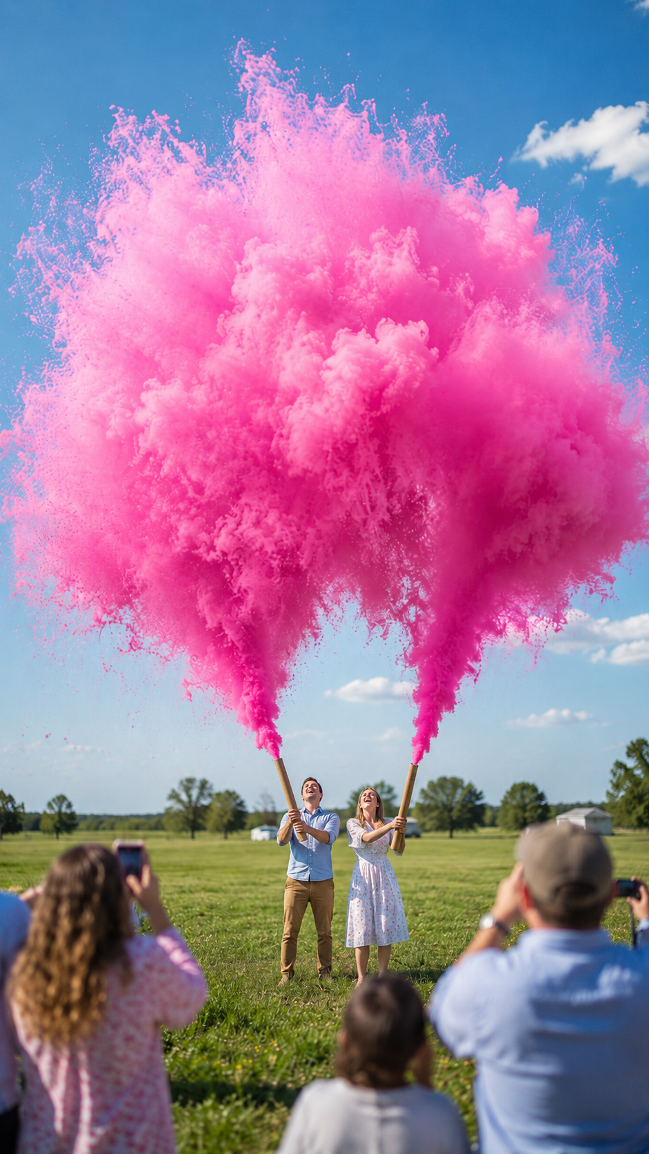 diy-color-powder-gender-reveal-pink-cloud-outdoor-field-couple-tubes