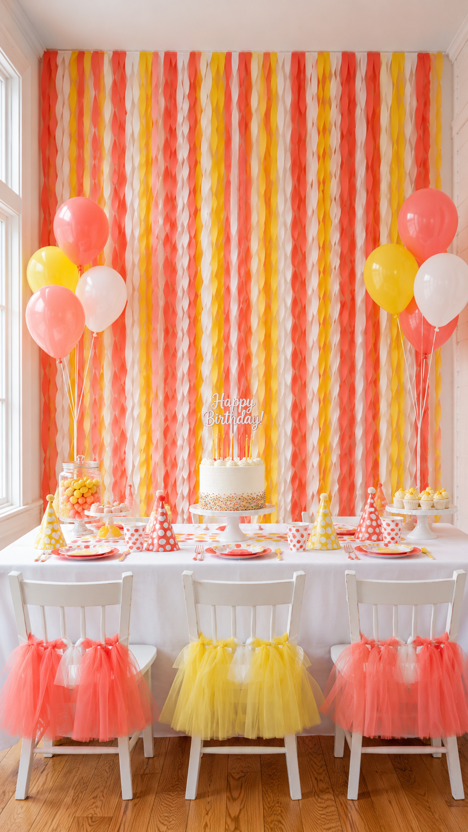 Crepe Paper Streamer birthday party backdrop Backdrop