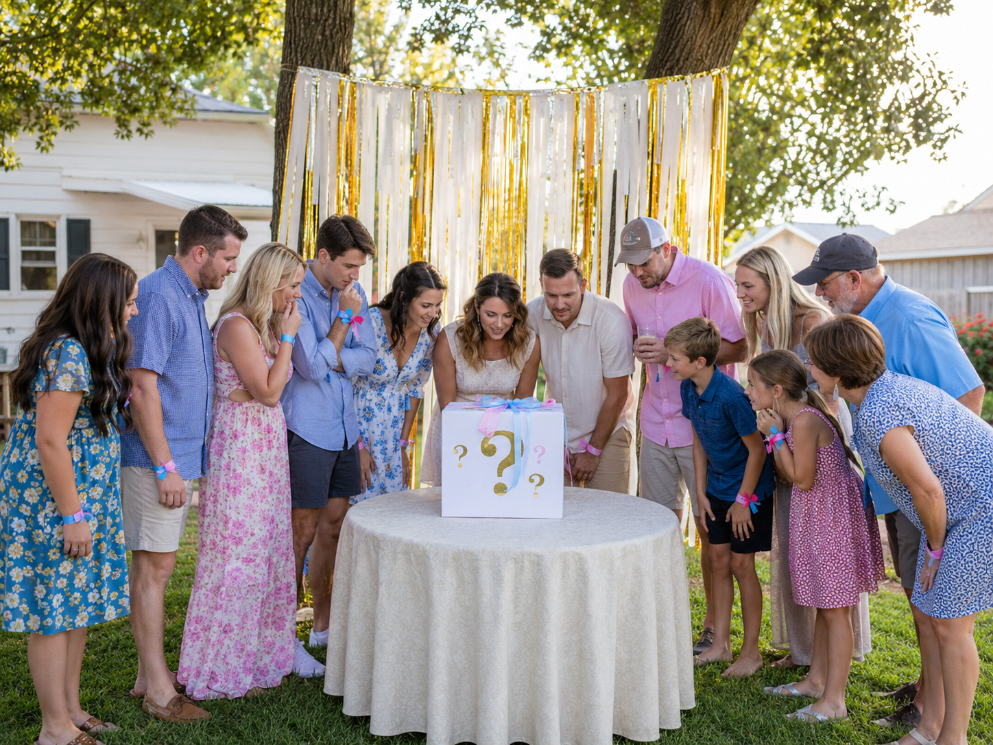 diy-gender-reveal-party-intimate-backyard-balloon-box-anticipation-crowd