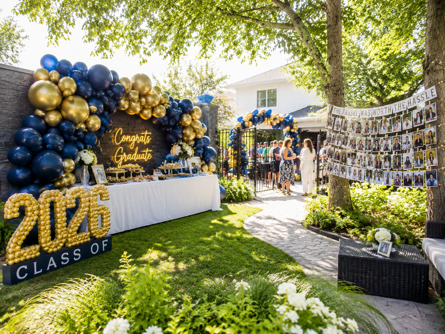 diy-graduation-party-decorations-hero-backyard-navy-gold-balloon-garland
