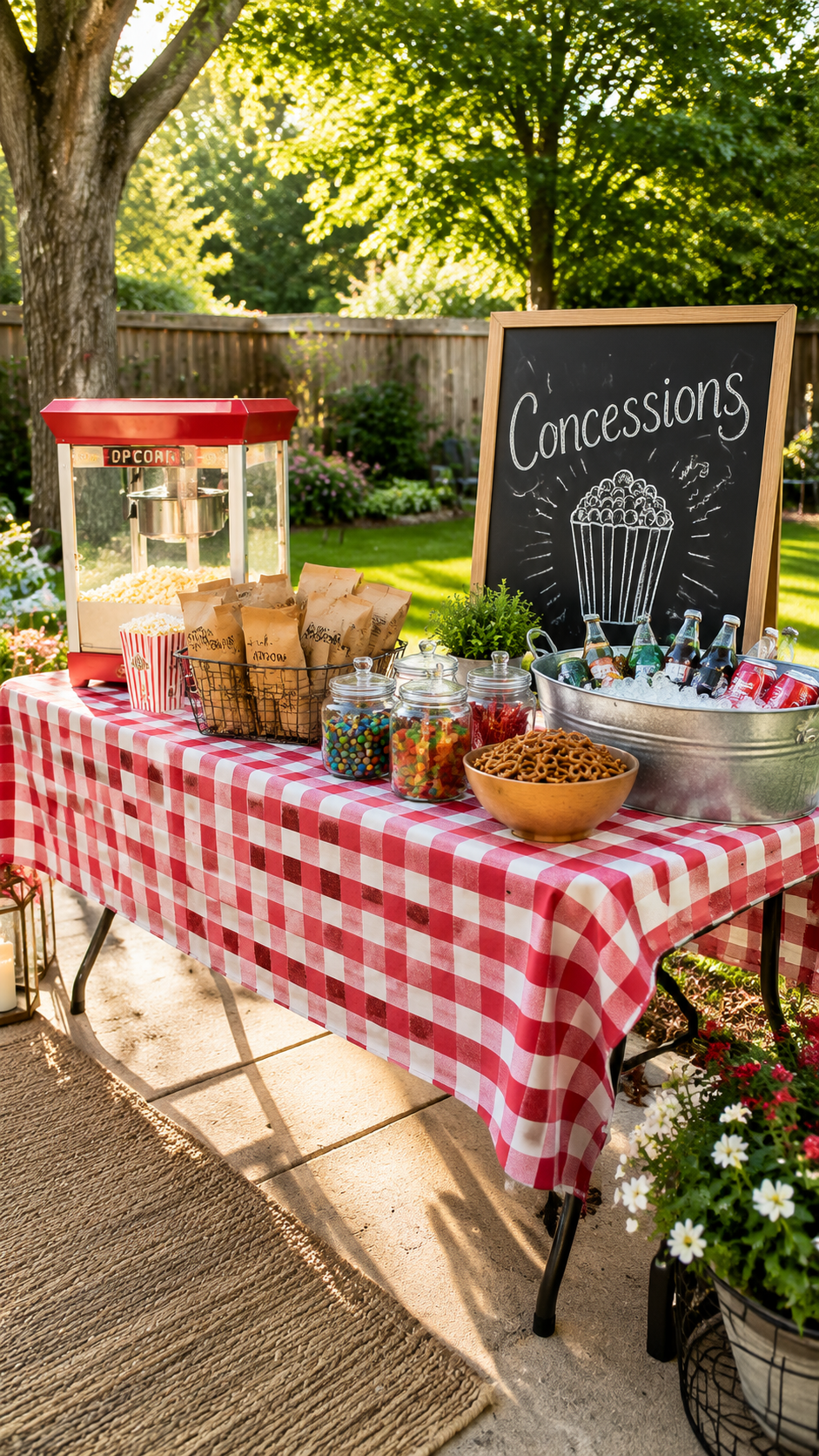 diy-outdoor-concession-stand-movie-night-chalkboard-popcorn. backyard movie night