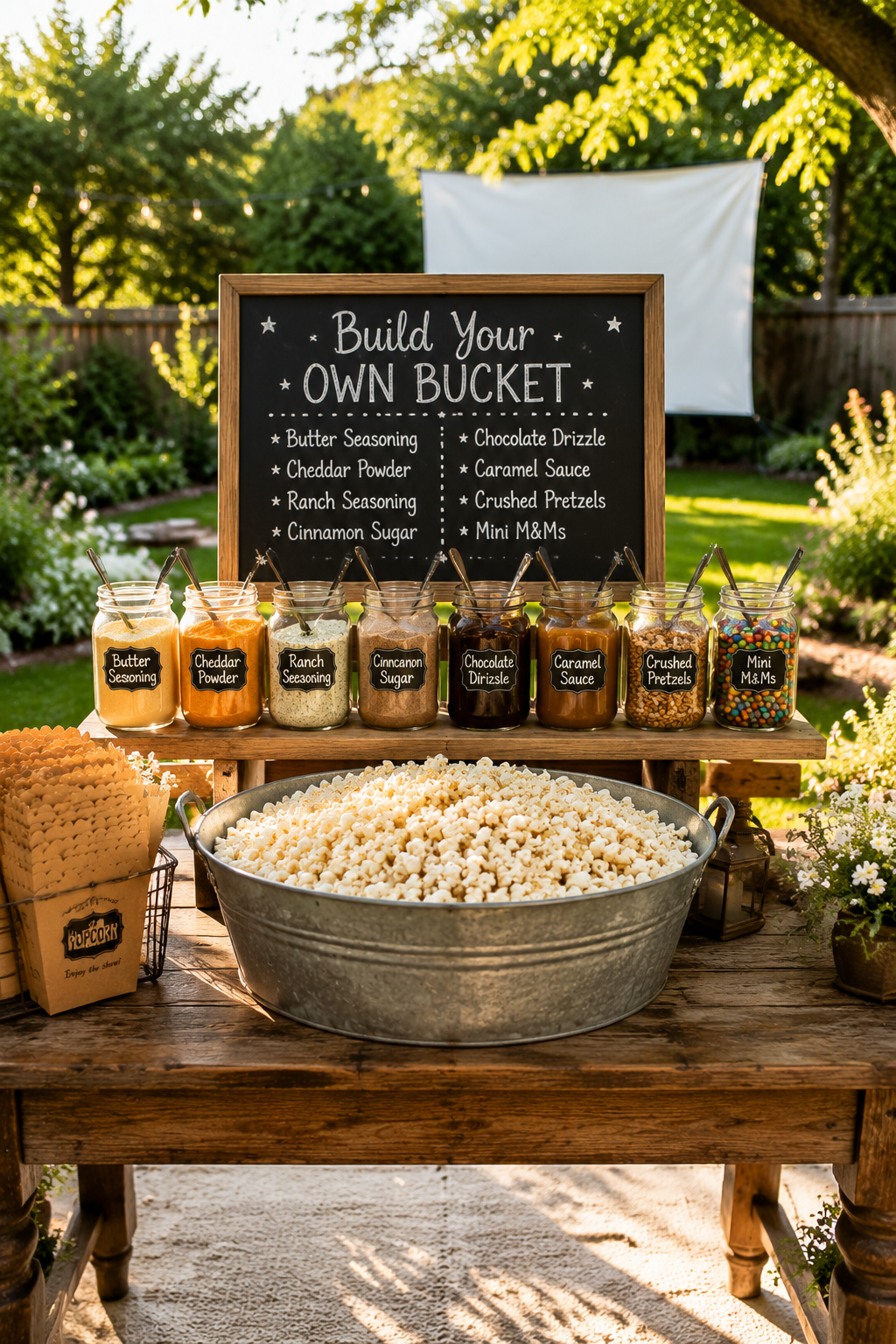 diy-popcorn-bar-station-mason-jars-toppings-movie-night-setup -ideas