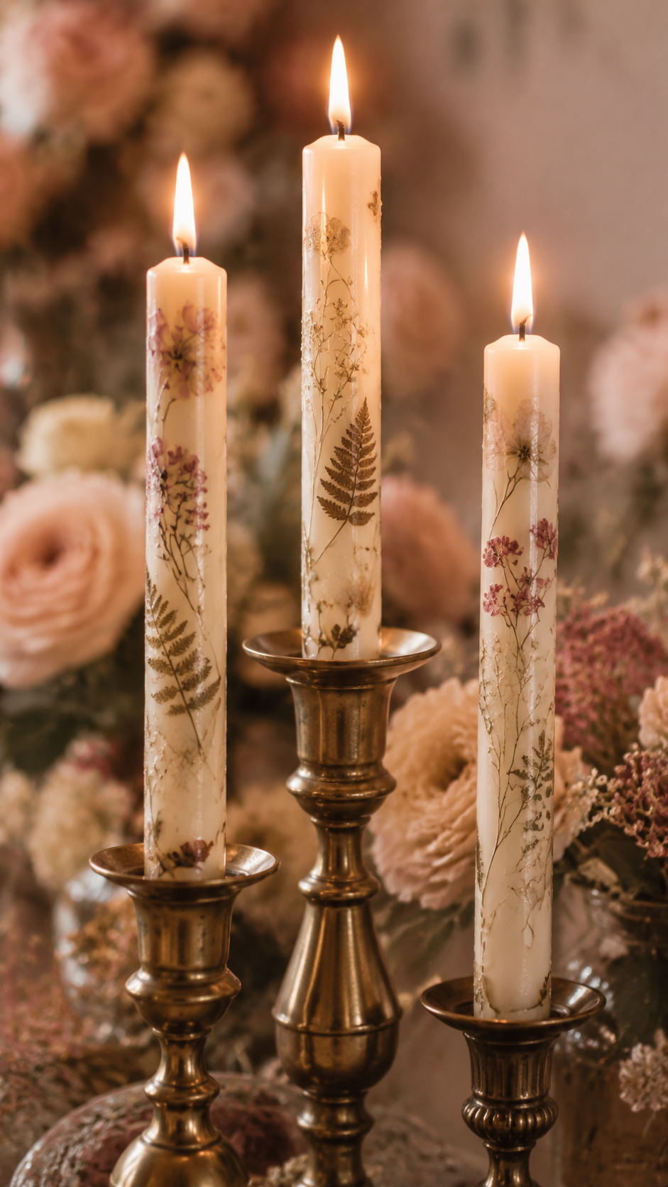 DIY Taper Candle Centerpieces with Pressed Flowers