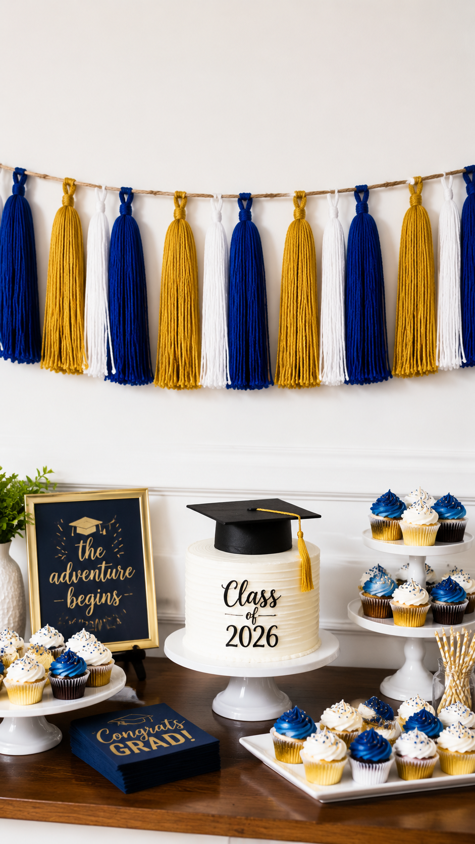 diy-tassel-garland-royal-blue-gold-white-diy-graduation-party-decorations