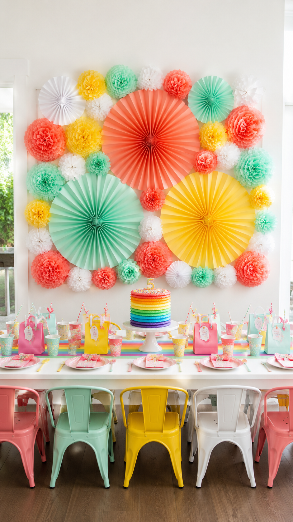 DIY Paper Fan and Pom Pom Birthday Party Backdrop