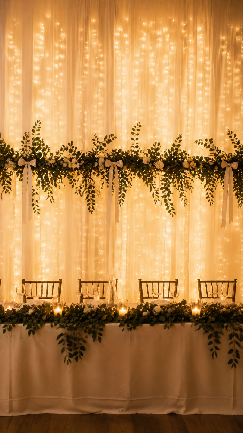 fairy-light-curtain-backdrop-sheer-chiffon-eucalyptus-bridal-shower-head-table