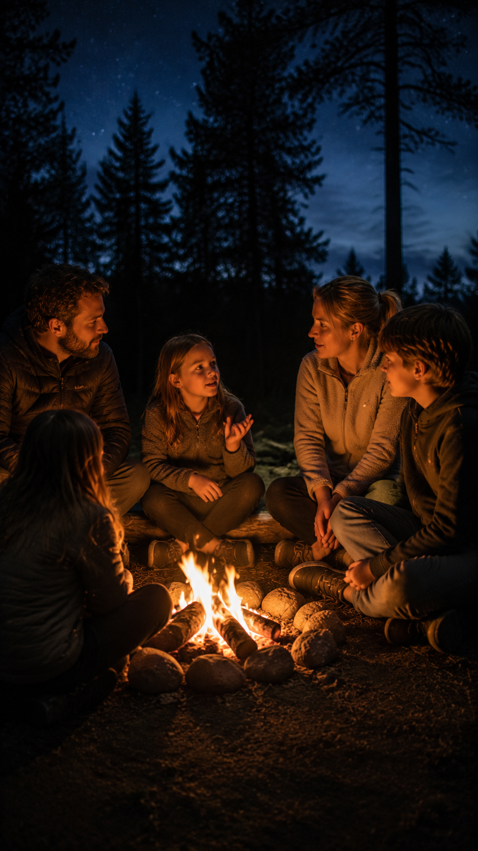 family-emotion-sharing-campfire-circle-evening-camping