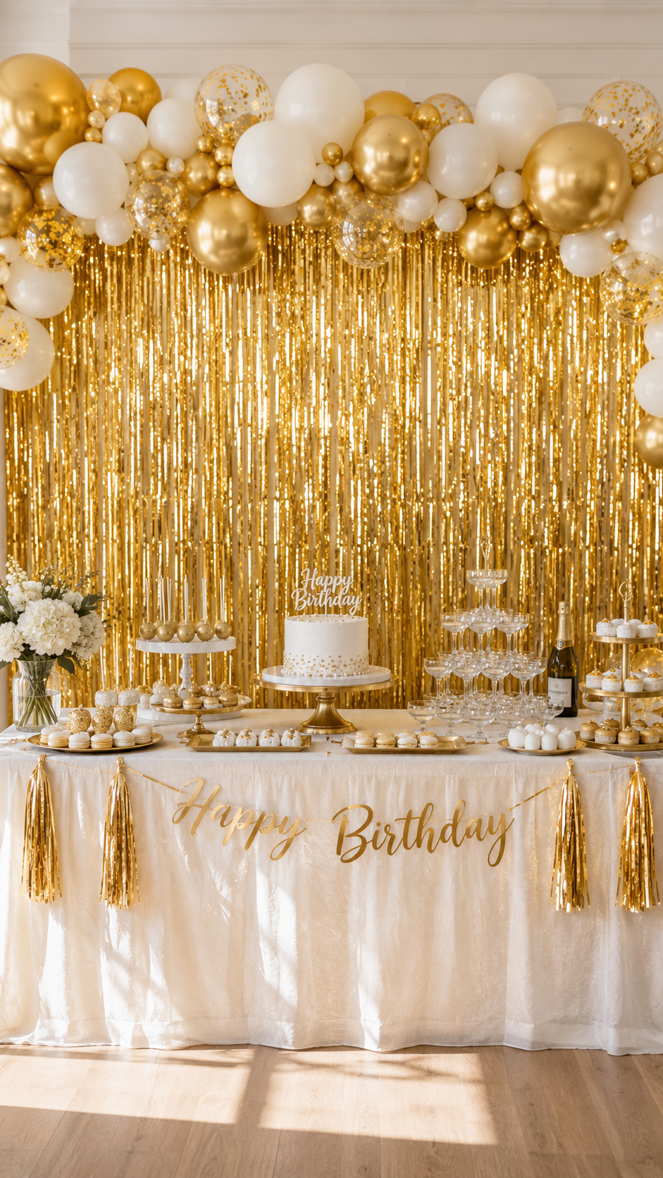 Gold Foil Fringe Curtain Birthday Party Backdrop